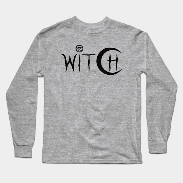 Witch, Moon and Pentagram (black version) typography lettering Long Sleeve T-Shirt by MadelaneWolf 